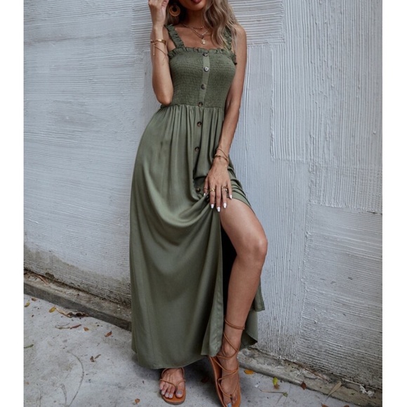 Dresses & Skirts - SOLD OUT Olive Smocked Bust Tank Button Front Maxi Dress
